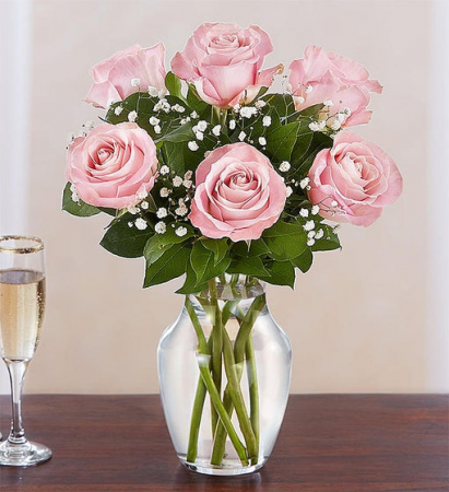 6 Pink Roses Arranged Vase Arrangement