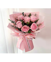 6 Pink Roses Bouquet Wrapped Bouquets 