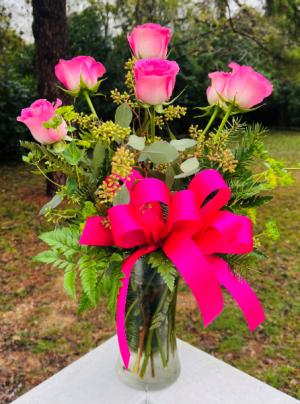 6 Pink Roses with Filler 