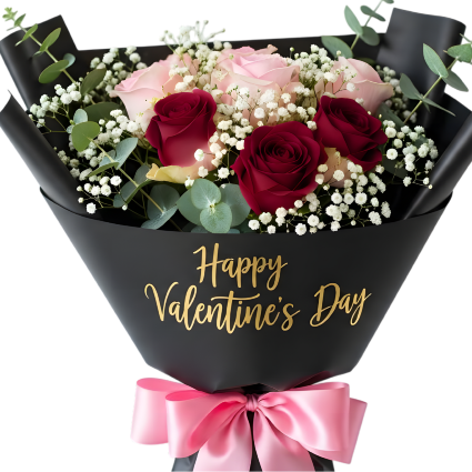 6 RED PINK Rose Bouquet Wrapped Bouquet