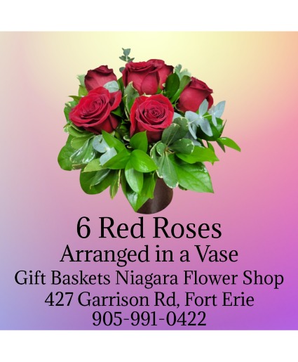 6 Red Roses Arranged in a Vase 