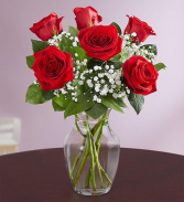 6 Red Roses Arranged Vase Arrangement