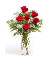 6 Red Roses in a Glass Vase roses