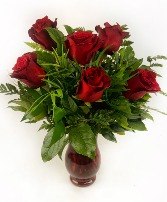 6 Red Roses Vase 