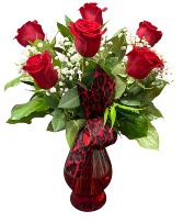 6 Red Roses Vase 