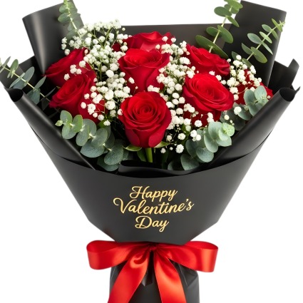 6 RED Rose Love Wrapped Bouquet