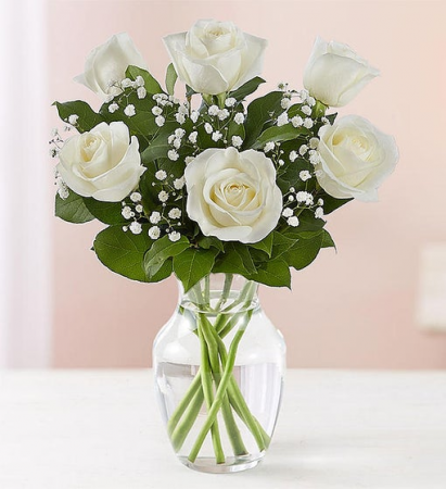 6 White Roses Vase Arrangement