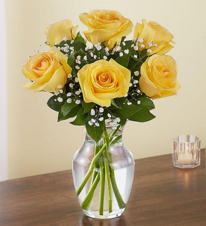 6 Yellow Roses Vase Arrangement