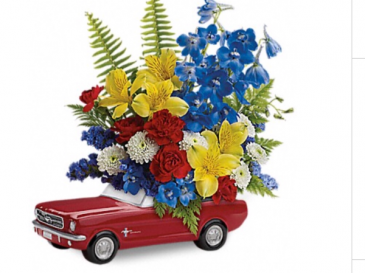 65 Ford Mustang Keepsake with fresh flowers in Fairfield, OH | NOVACK-SCHAFER FLORIST