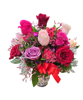 7 Mixed Color Roses Vase Arrangement