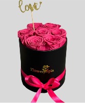 7 Preserved Hot Pink Roses in a Round Box  Preserved Rose Box