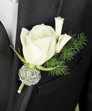 SPARKLY WHITE Prom Boutonniere in Riverside, CA | Willow Branch Florist of Riverside
