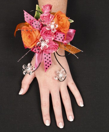 HOT PINK & ORANGE Prom Corsage in Richland, WA | ARLENE'S FLOWERS AND GIFTS