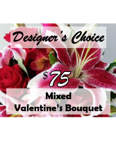 $75.00 Valentine's Day Bouquet Designer's Choice Vase Arrangement