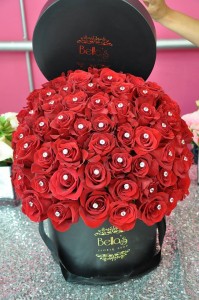 75 Diamond Roses In Black Hat Box 