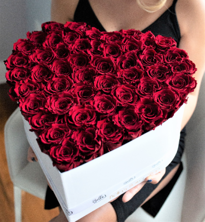 50 Fresh Roses In Heart Box