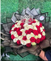 75 Red and White Roses Ramo/crown  