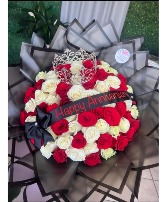 75 Red and White Roses Ramo/crown  