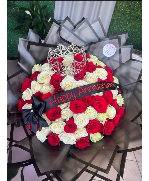 75 Red and White Roses Ramo/crown  
