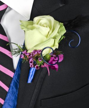 Lavender and Silver wrist corsage and magnet boutonniere in Pratt, KS