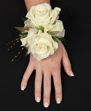 Blue, Silver and White Wrist Corsage and Boutionnere Combo in Kennesaw, GA