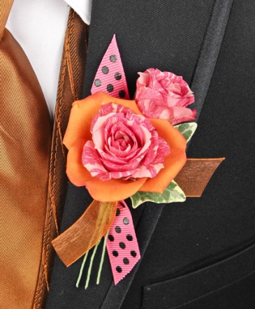 HOT PINK & ORANGE Prom Boutonniere in Port Dover, ON | Upsy Daisy Floral Studio