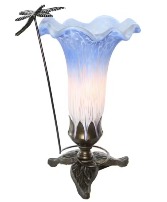 9'' Blue & White Hand Painted Glass Dragonfly Lily Tiffany Lamps