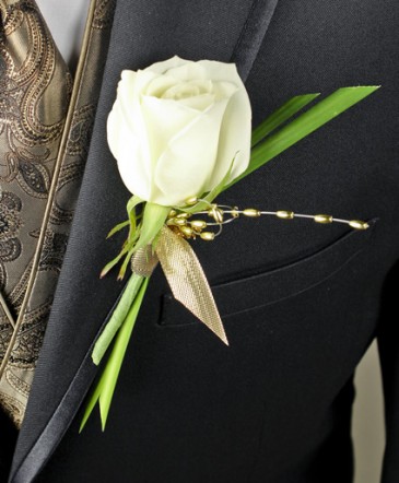 WHITE ROSE GLITTER Prom Boutonniere in Richland, WA | ARLENE'S FLOWERS AND GIFTS
