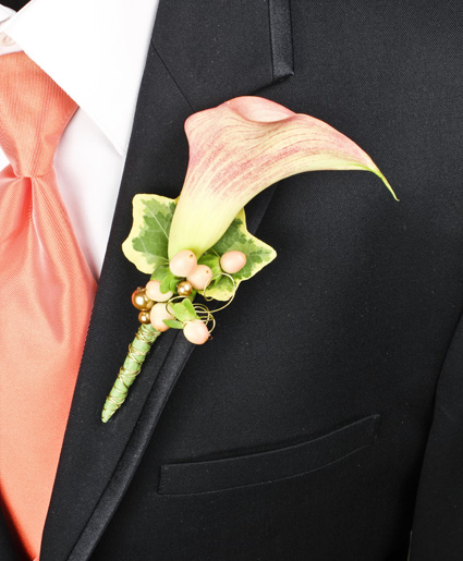 ELEGANT APRICOT CALLA Prom Boutonniere