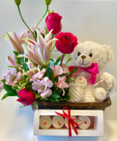 A Beary Sweet Gift Bundle  Floral Basket 