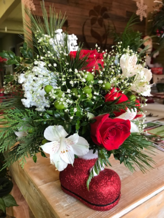 A 'Bootiful' Little Christmas Santa Boot arrangement