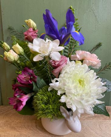 A Bunny in the flower bush Compact Arrangement