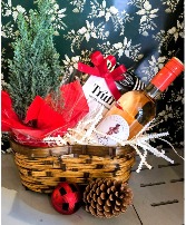 A CHRISTMAS GIFT Mini Cypress tree, wine & chocolates