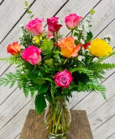 A Colorful Mixed Dozen Roses  