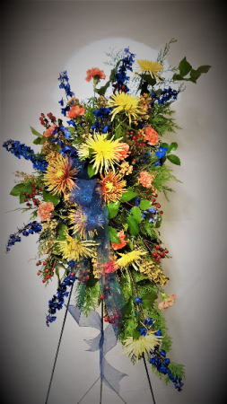 A crescent beauty. Standing easel spray in Kenton, OH - BLOSSOM GALLERY  FLORIST