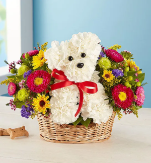 a-DOG-able in a Basket Flower Arrangement