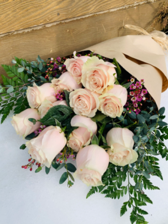 A Dozen Pink Roses  Wrap Bouquet  in Iowa City, IA | Every Bloomin' Thing