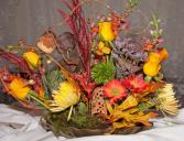 A fall walk planter with fall elements
