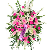 A Kiss Goodbye  PINK Standing Funeral Spray