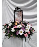 A light in the Garden fresh floral design, memorial lantern