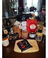 A PARTY STARTER BASKET 2 WINES AND SAVORY SNACKS