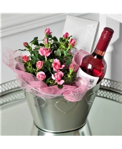 YOU'RE SIMPLY THE BEST!!! MINI ROSE PLANT, WINE & CHOCOLATES