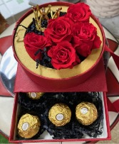 A token of love preserved roses and chocolate in a special box