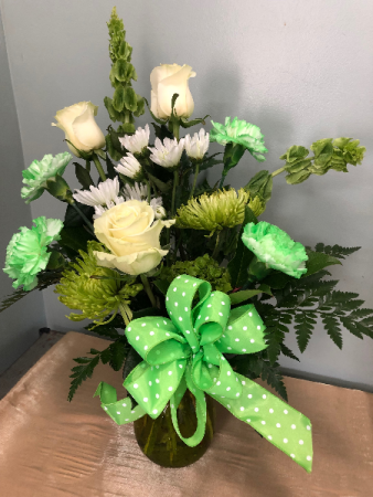 A touch of Irish Green and White spring Arrangement
