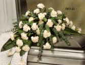 white carnation half casket spray Funeral Flowers