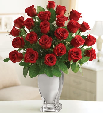  Red Premium Long Stem Roses 18 roses In Silver Vase