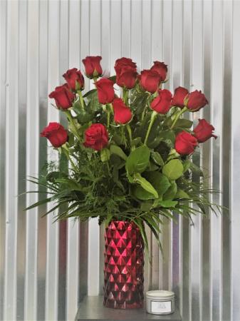 Abundant Love Bouquet - 18 Red Roses Vase Arrangement