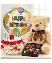 Abundant Love With Bear And Chocolate Birthday  Arrangement