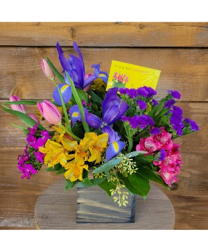 Administrative Professional Rustic Box Bouquet Spring Flowers