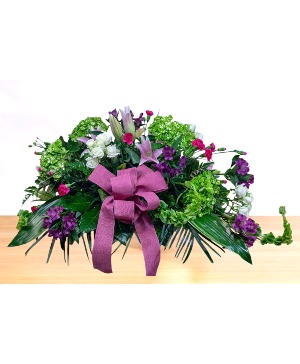Adoration: Pink, Green, White and Purple  Casket Spray